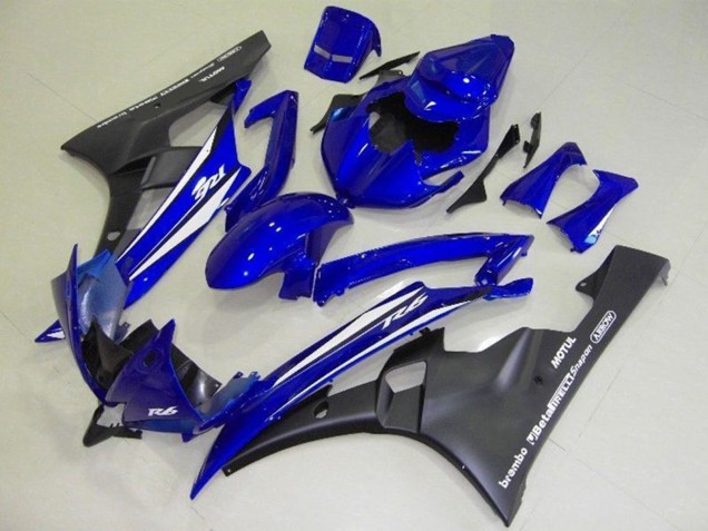 Billigste Yamaha YZF R6 Motorrad Verkleidung 2006-2007 - Blau Weiss Matt Schwarz Motul