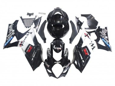 Billigste Suzuki GSXR 1000 Motorrad Verkleidung 2005-2006 - Glanzendes Schwarz Weiss West