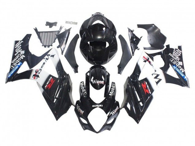 Billigste Suzuki GSXR 1000 Motorrad Verkleidung 2005-2006 - Glanzendes Schwarz Weiss West