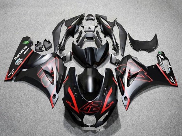 Billigste Suzuki GSXR1000 Motorrad Verkleidung 2017-2024 - Matt Schwarz Rot 42