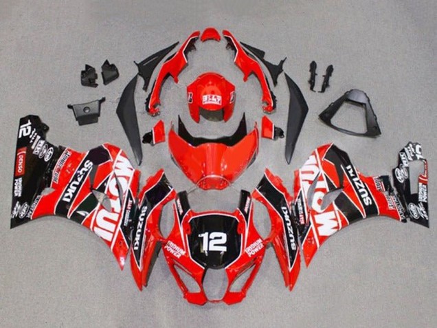 Billigste Suzuki GSXR1000 Motorrad Verkleidung 2017-2024 - Rot Weiss Schwarz Motul 12