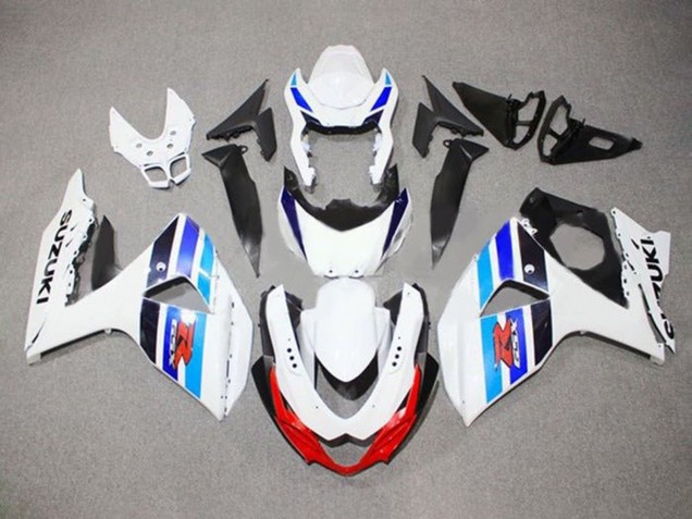 Billigste Suzuki GSXR 1000 Motorrad Verkleidung 2009-2016 - Weiss Blau Rot Schwarz Streifen