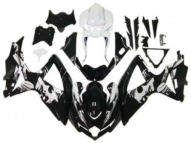 Billigste Suzuki GSXR 600 / GSXR 750 Motorrad Verkleidung 2008-2010 - Weiss Glanzendes Schwarz Leyla