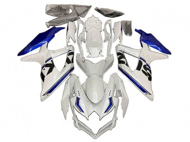 Billigste Suzuki GSXR 600 / GSXR 750 Motorrad Verkleidung 2008-2010 - Weiss Blau Schwarz Streifen