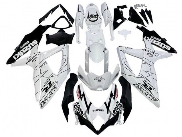 Billigste Suzuki GSXR 600 / GSXR 750 Motorrad Verkleidung 2008-2010 - Weiss Schwarz Alstare Corona Extra Motul