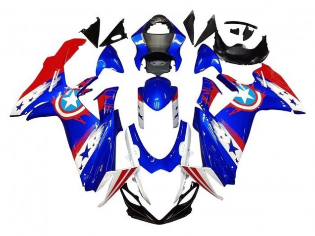 Billigste Suzuki GSXR 600 / GSXR 750 Motorrad Verkleidung 2011-2024 - Blau Weiss Rot Captain America