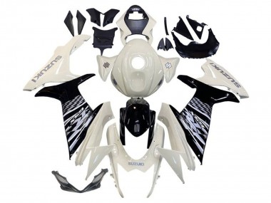 Billigste Suzuki GSXR 600 / GSXR 750 Motorrad Verkleidung 2011-2024 - Weiss Glanzendes Schwarz