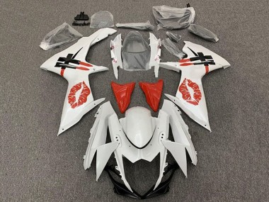 Billigste Suzuki GSXR 600 / GSXR 750 Motorrad Verkleidung 2011-2024 - Weiss Rot Lipstick Kiss