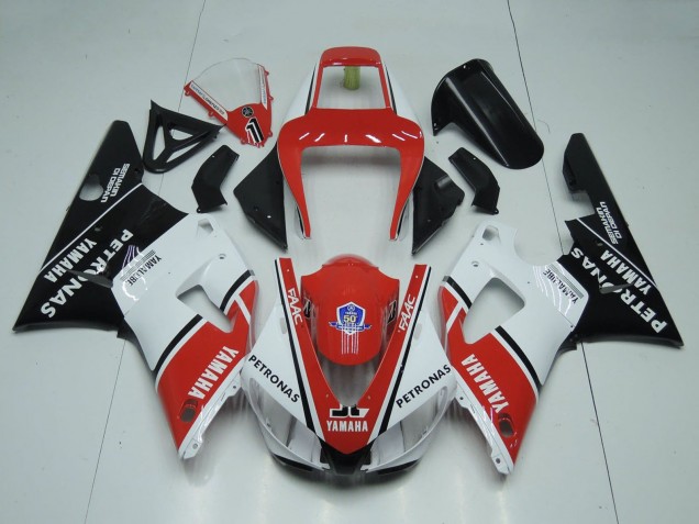 Billigste Yamaha YZF 1000 R1 Motorrad Verkleidung 1998-1999 - Rot Weiss Glanzendes Schwarz Petronas Yamalube