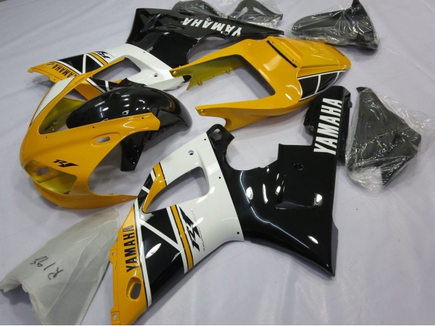 Billigste Yamaha YZF 1000 R1 Motorrad Verkleidung 1998-1999 - Gelb Weiss Glanzendes Schwarz