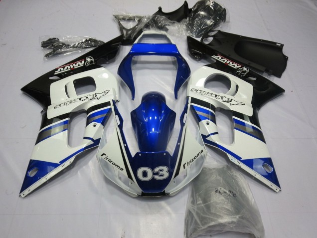 Billigste Yamaha YZF R6 Motorrad Verkleidung 1998-2002 - Weiss Blau Glanzendes Schwarz Rizoma 03