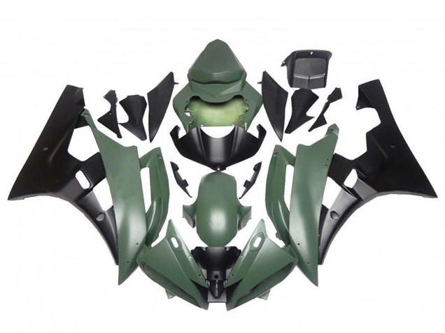 Billigste Yamaha YZF R6 Motorrad Verkleidung 2006-2007 - Armee Grun Mattschwarz