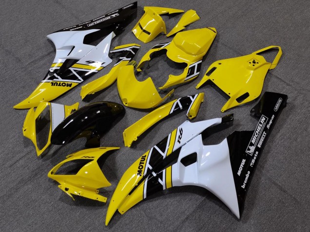 Billigste Yamaha YZF R6 Motorrad Verkleidung 2006-2007 - Gelb Weiss Glanzendes Schwarz Motul Michelin