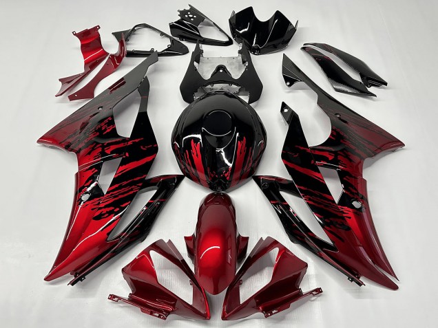 Billigste Yamaha YZF R6 Motorrad Verkleidung 2008-2016 - Rot Glanzendes Schwarz Fade
