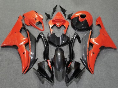 Billigste Yamaha YZF R6 Motorrad Verkleidung 2008-2016 - Orange Schwarz Carbonfaser Stil