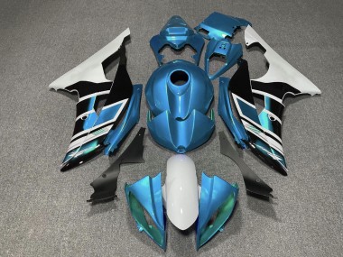 Billigste Yamaha YZF R6 Motorrad Verkleidung 2008-2016 - Weiss Blau Schwarz Streifen