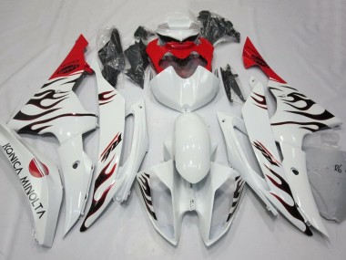 Billigste Yamaha YZF R6 Motorrad Verkleidung 2008-2016 - Weiss Rot Schwarz Flamme
