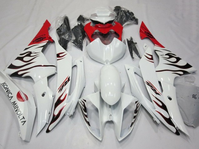 Billigste Yamaha YZF R6 Motorrad Verkleidung 2008-2016 - Weiss Rot Schwarz Flamme