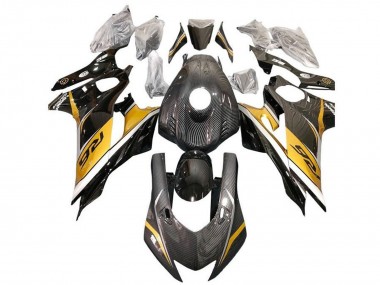 Billigste Yamaha YZF R6 Motorrad Verkleidung 2017-2023 - Gold Weiss Schwarz Kunst Carbonfaser