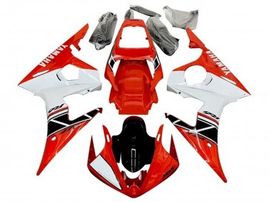 Billigste Yamaha YZF R6 Motorrad Verkleidung 2003-2004 - Rot Weiss Glanzendes Schwarz Streifen