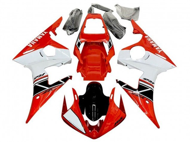 Billigste Yamaha YZF R6 Motorrad Verkleidung 2003-2004 - Rot Weiss Glanzendes Schwarz Streifen