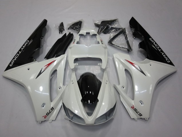 Billigste Triumph Daytona 675 Triple Motorrad Verkleidung 2009-2012 - Weiss Glanzendes Schwarz