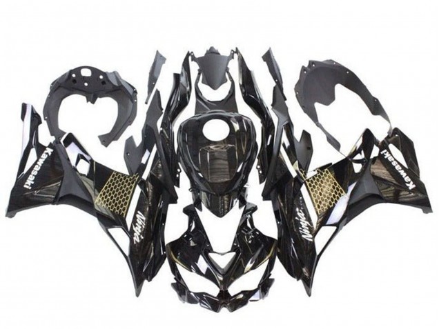 Billigste Kawasaki ZX4R ZX-4RR Motorrad Verkleidung 2019-2025 - Glanzendes Schwarz Weiss Gold