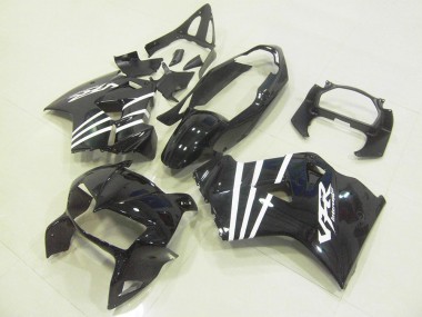 Billigste Honda VFR 800 Motorrad Verkleidung 1998-2001 - Glanzendes Schwarz Weiss Streifen