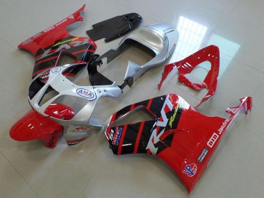 Billigste Honda VTR1000 Motorrad Verkleidung 2000-2006 - Silber Rot Glanzendes Schwarz Streifen
