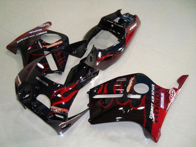 Billigste Honda CBR250RR MC19 Motorrad Verkleidung 1988-1989 - Glanzendes Schwarz Rot Flamme
