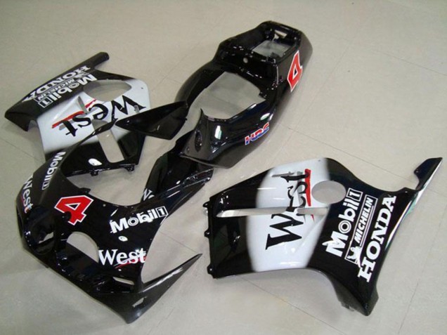 Billigste Honda CBR250RR MC19 Motorrad Verkleidung 1988-1989 - Glanzendes Schwarz Weiss West Mobil HRC 4