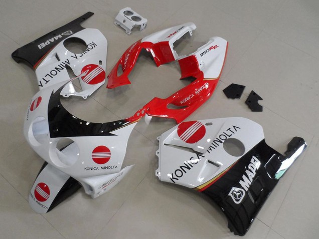 Billigste Honda CBR250RR MC22 Motorrad Verkleidung 1990-1998 - Weiss Rot Glanzendes Schwarz Konica Minolta