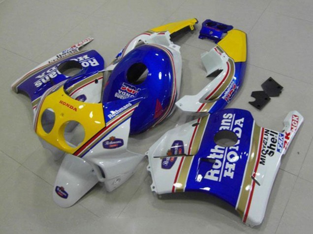Billigste Honda CBR250RR MC22 Motorrad Verkleidung 1990-1998 - Weiss Blau Gelb Rothmans