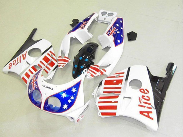 Billigste Honda CBR250RR MC22 Motorrad Verkleidung 1990-1998 - Weiss Rot Blau Stern Alice