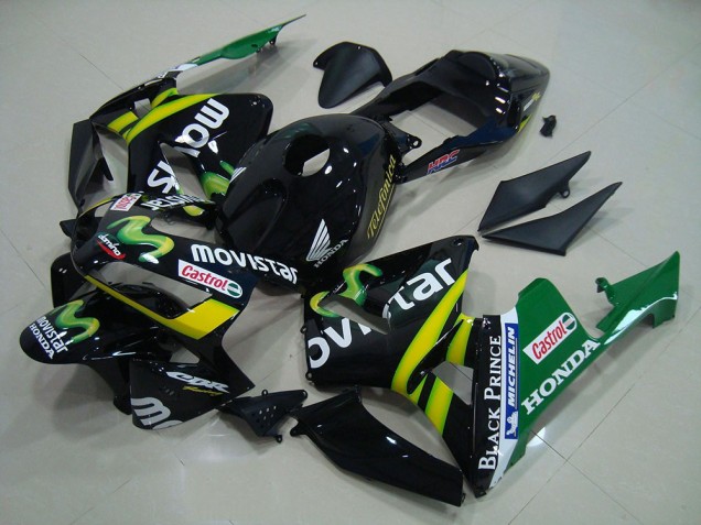 Billigste Honda CBR600RR Motorrad Verkleidung 2003-2004 - Glanzendes Schwarz Gelb Grun MoviStar