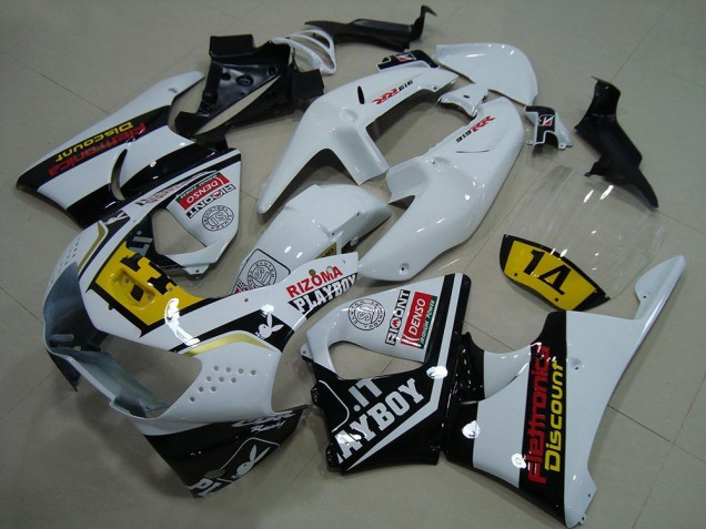 Billigste Honda CBR900RR 919 Motorrad Verkleidung 1998-1999 - Weiss Gelb Glanzendes Schwarz Playboy 14