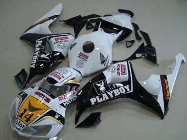 Billigste Honda CBR1000RR Motorrad Verkleidung 2006-2007 - Weiss Gelb Glanzendes Schwarz Denso Playboy 14