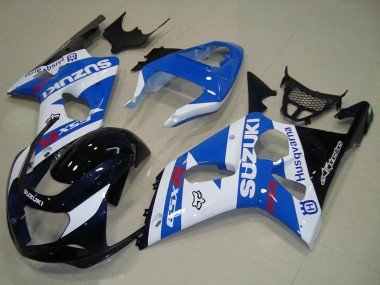 Billigste Suzuki GSXR 1000 Motorrad Verkleidung 2000-2002 - Weiss Blau Glanzendes Schwarz