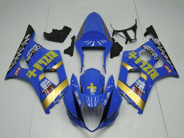 Billigste Suzuki GSXR 1000 Motorrad Verkleidung 2003-2004 - Blau Gold Schwarz Rizla