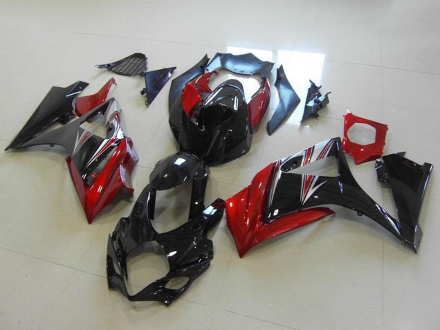 Billigste Suzuki GSXR 1000 Motorrad Verkleidung 2007-2008 - Rot Glanzendes Schwarz Kein Aufkleber