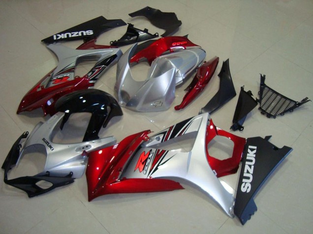 Billigste Suzuki GSXR 1000 Motorrad Verkleidung 2007-2008 - Rot Silber Glanzendes Schwarz