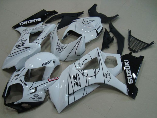 Billigste Suzuki GSXR 1000 Motorrad Verkleidung 2007-2008 - Weiss Schwarz Corona