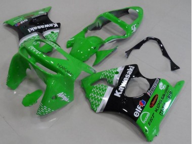 Billigste Kawasaki ZX6R Motorrad Verkleidung 1998-1999 - Grun Weiss Silber Glanzendes Schwarz
