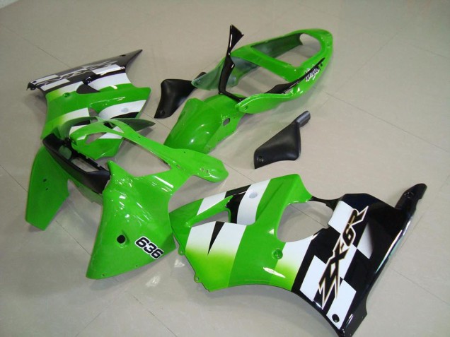 Billigste Kawasaki ZX6R Motorrad Verkleidung 2000-2002 - Grun Weiss Schwarz 636