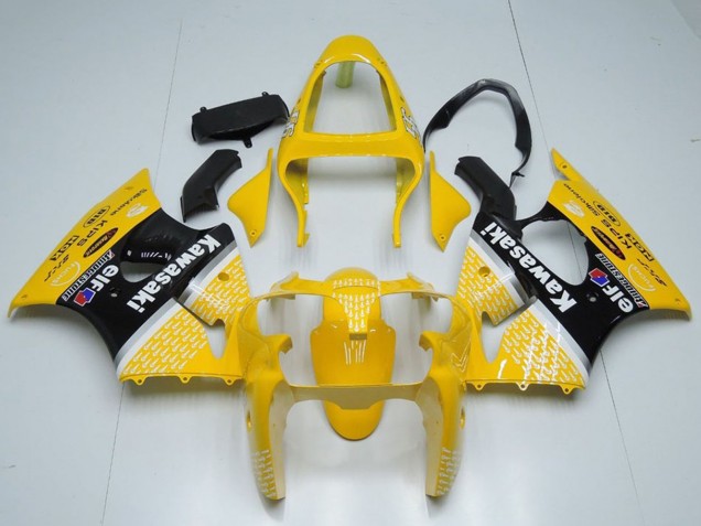 Billigste Kawasaki ZX6R Motorrad Verkleidung 2000-2002 - Gelb Weiss Schwarz Elf Bridgestone