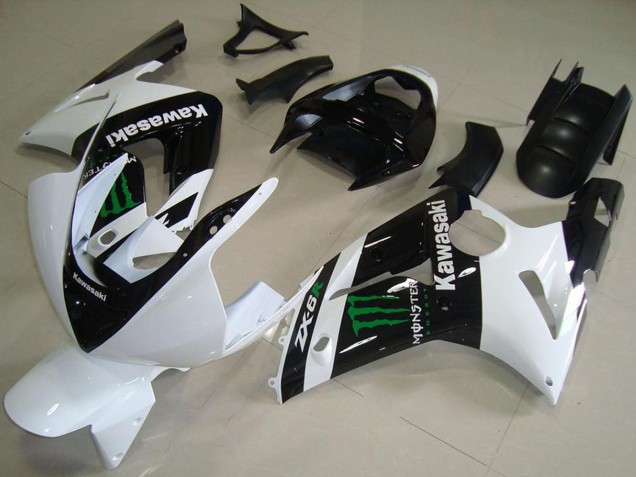 Billigste Kawasaki ZX6R Motorrad Verkleidung 2003-2004 - Weiss Glanzendes Schwarz Grun Monster