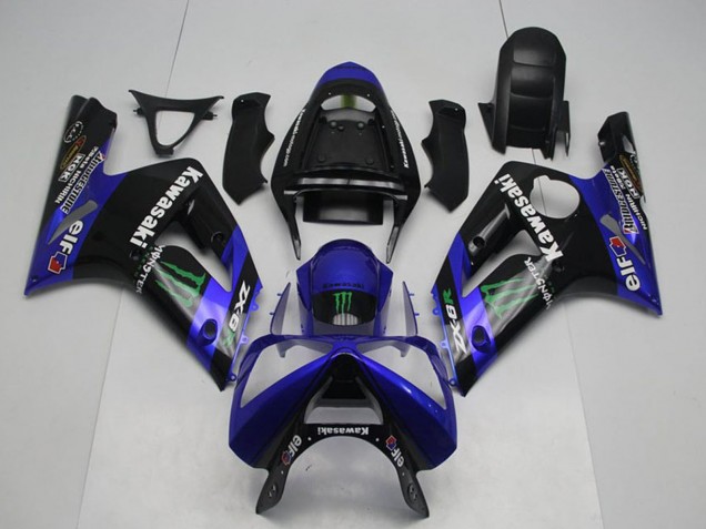 Billigste Kawasaki ZX6R Motorrad Verkleidung 2003-2004 - Glanzendes Schwarz Blau Grun Monster