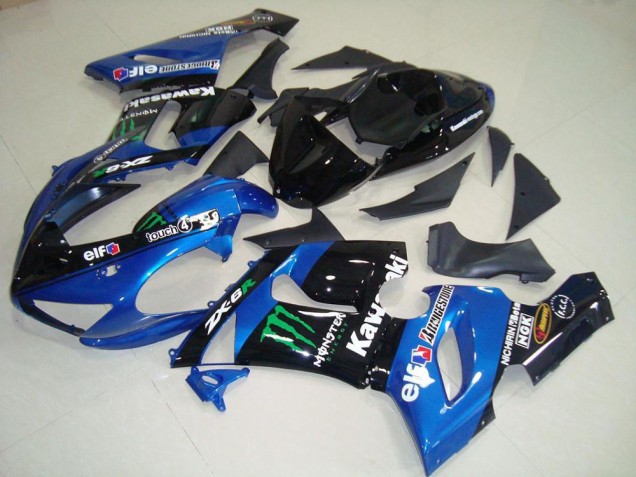 Billigste Kawasaki ZX6R Motorrad Verkleidung 2005-2006 - Blau Glanzendes Schwarz Grun Monster