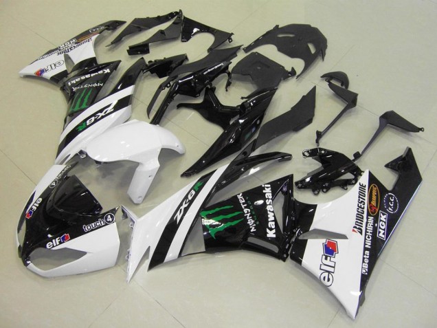 Billigste Kawasaki ZX6R Motorrad Verkleidung 2009-2012 - Weiss Glanzendes Schwarz Grun Elf Touch4 Monster Bridgestone