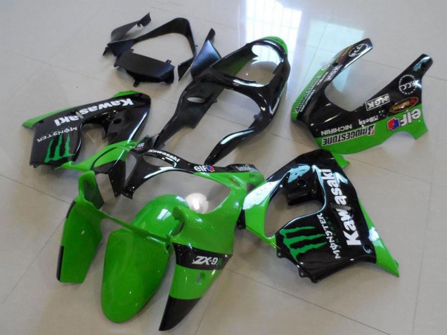 Billigste Kawasaki ZX9R Motorrad Verkleidung 2000-2001 - Glanzendes Schwarz Grun Monster